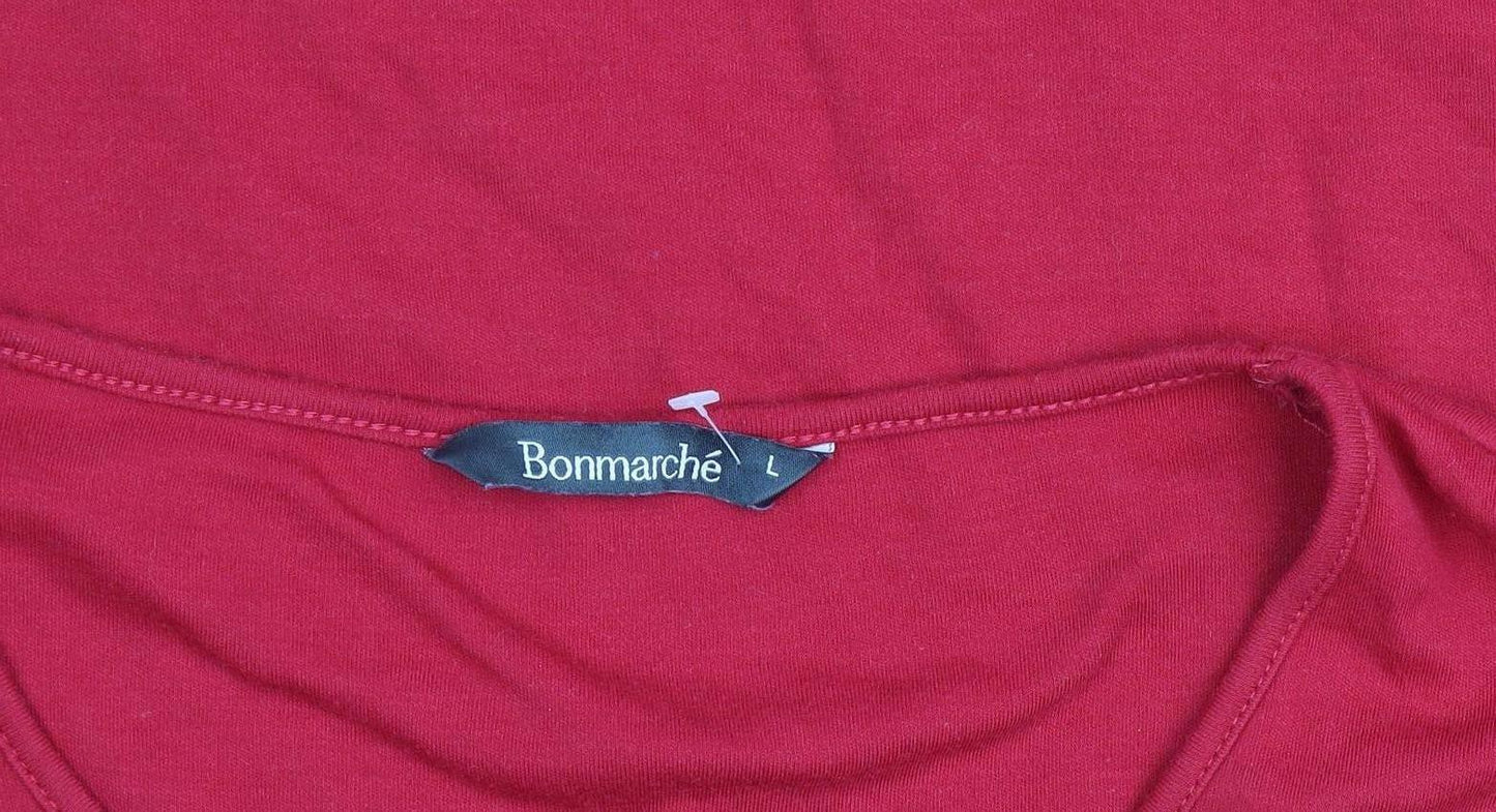 Bonmarché Women's Red Floral Embroidered Long Sleeve Cotton T-Shirt Size L