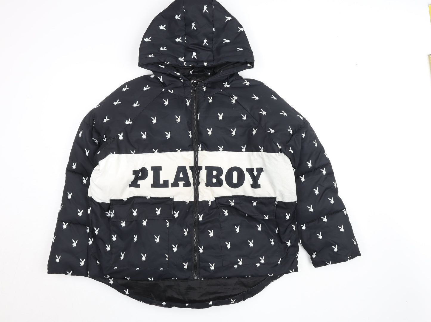Missguided x Playboy Women’s Black Hooded Puffer Jacket Size 10
