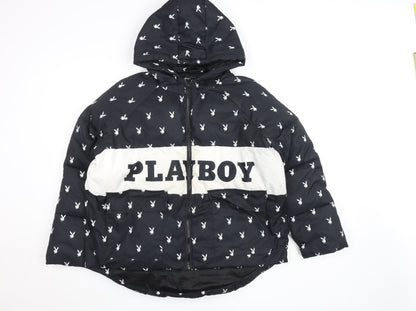 Missguided x Playboy Women’s Black Hooded Puffer Jacket Size 10