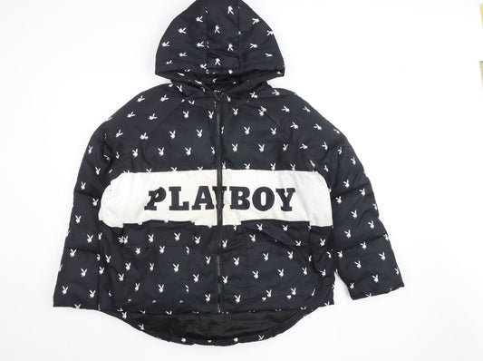 Missguided x Playboy Women’s Black Hooded Puffer Jacket Size 10