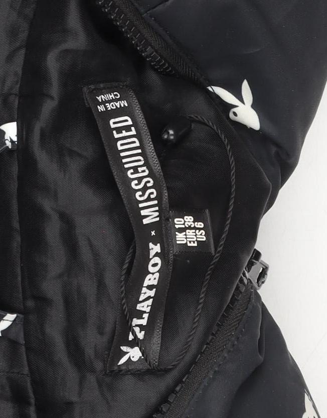 Missguided x Playboy Women’s Black Hooded Puffer Jacket Size 10