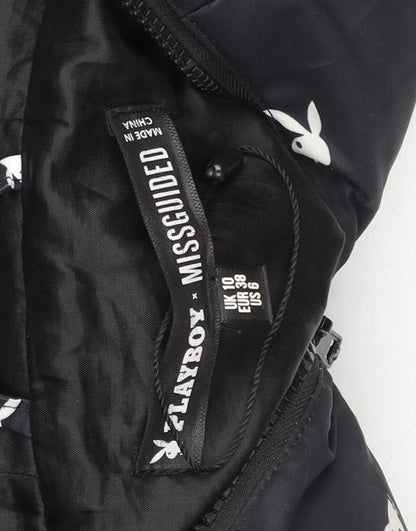 Missguided x Playboy Women’s Black Hooded Puffer Jacket Size 10
