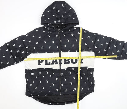 Missguided x Playboy Women’s Black Hooded Puffer Jacket Size 10
