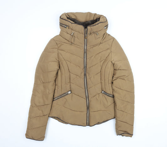Womens UK Size S Zara Basic Brown Puffer Jacket