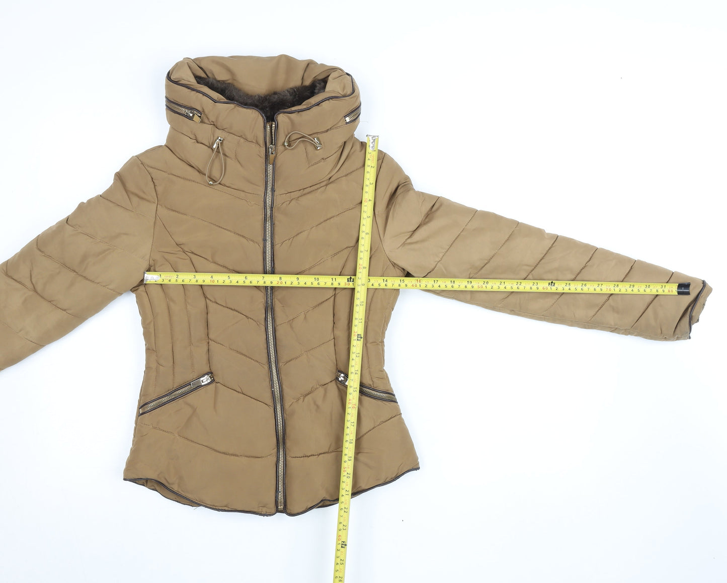 Womens UK Size S Zara Basic Brown Puffer Jacket