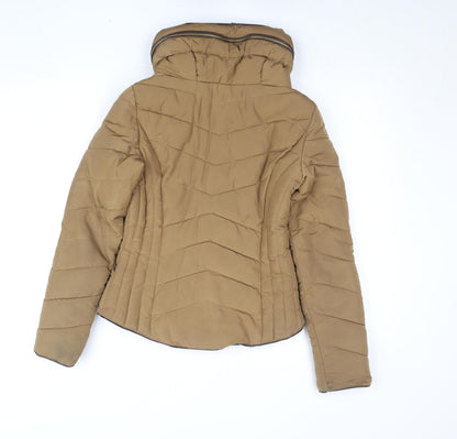Womens UK Size S Zara Basic Brown Puffer Jacket