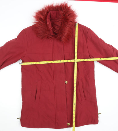 Damart Women Red Faux Fur Trim Mid-Length Parka Coat Size 16