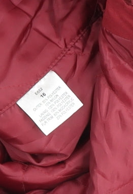 Damart Women Red Faux Fur Trim Mid-Length Parka Coat Size 16