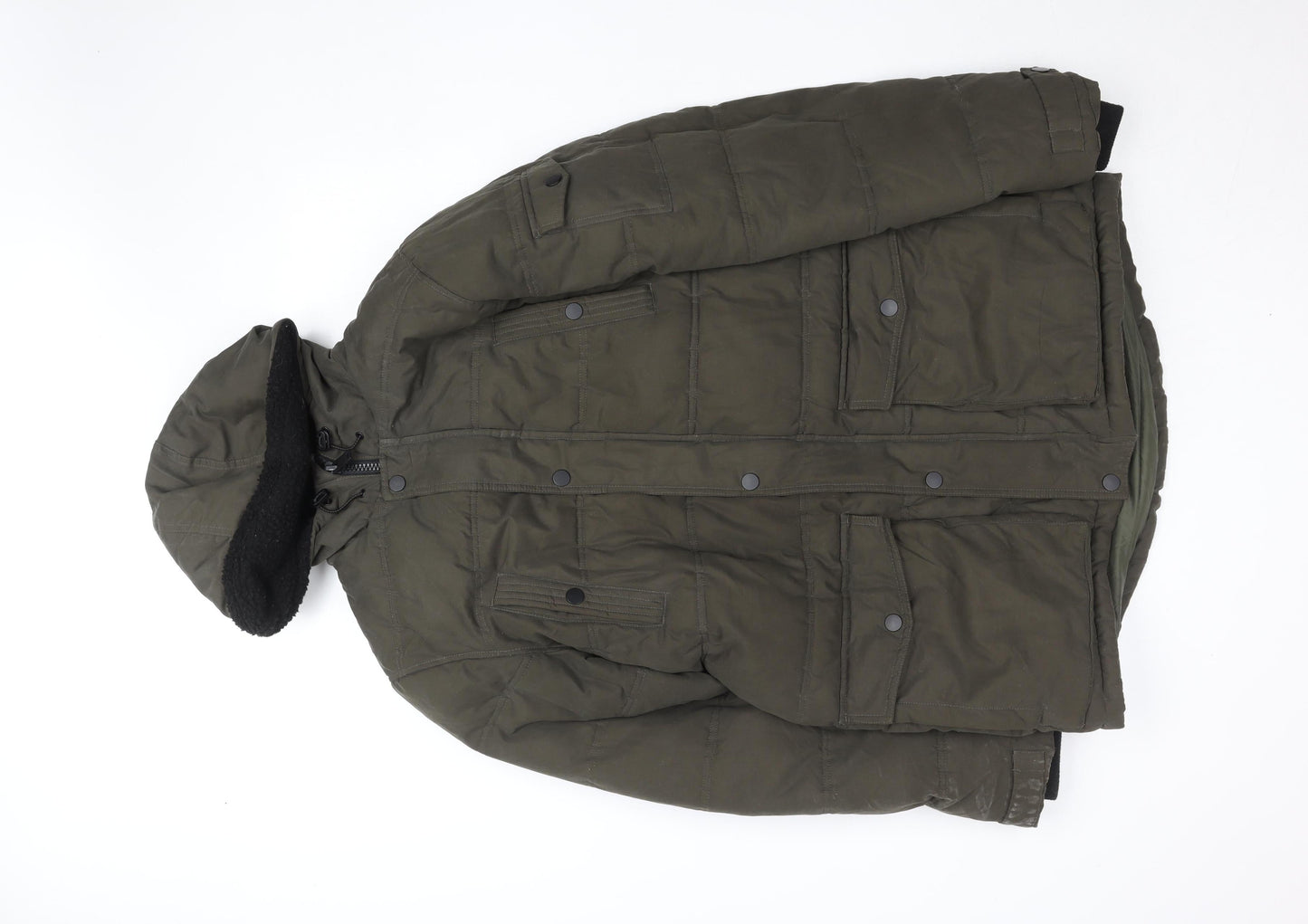 F&F Men's Green Hooded Padded Parka Coat Size S Winter Insulated