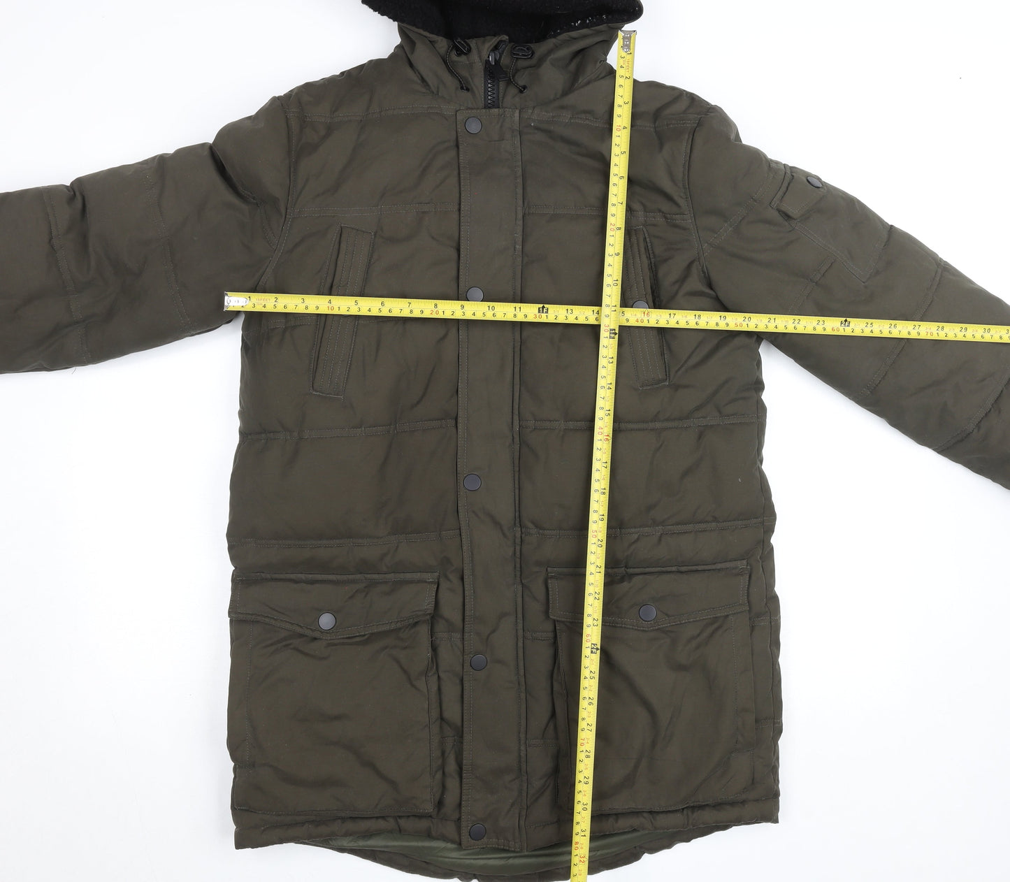 F&F Men's Green Hooded Padded Parka Coat Size S Winter Insulated