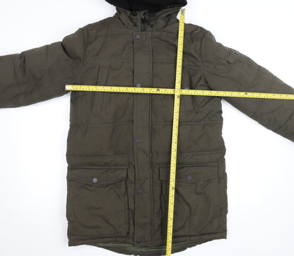 F&F Men's Green Hooded Padded Parka Coat Size S Winter Insulated