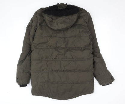 F&F Men's Green Hooded Padded Parka Coat Size S Winter Insulated