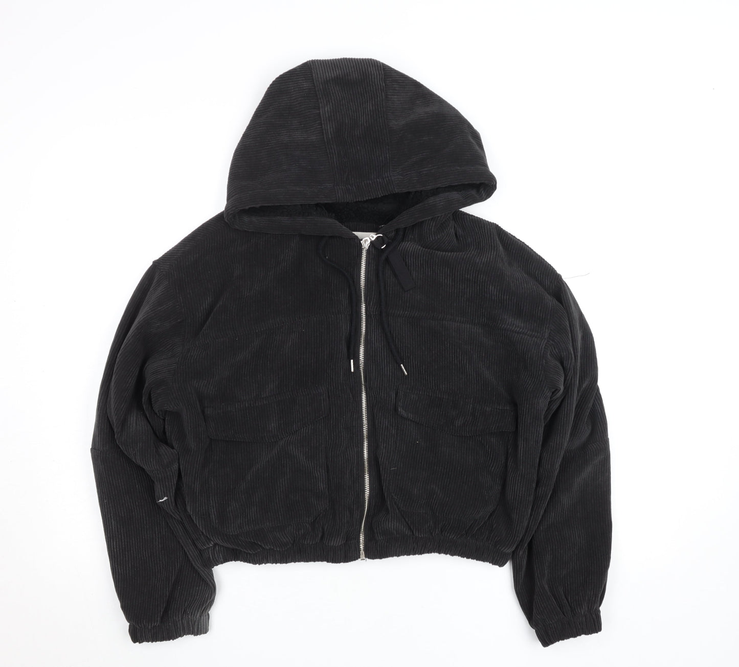 Ashley Men’s Black Corduroy Hooded Full Zip Lined Jacket Size L