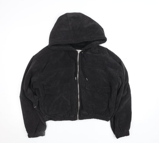 Ashley Men’s Black Corduroy Hooded Full Zip Lined Jacket Size L