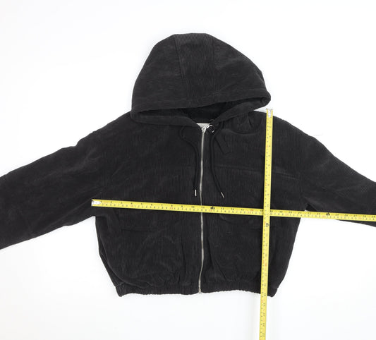 Ashley Men’s Black Corduroy Hooded Full Zip Lined Jacket Size L