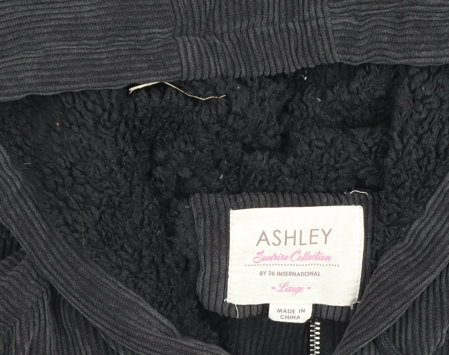 Ashley Men’s Black Corduroy Hooded Full Zip Lined Jacket Size L