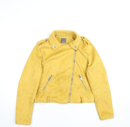 Primark Women's Yellow Faux Suede Biker Jacket Size 12
