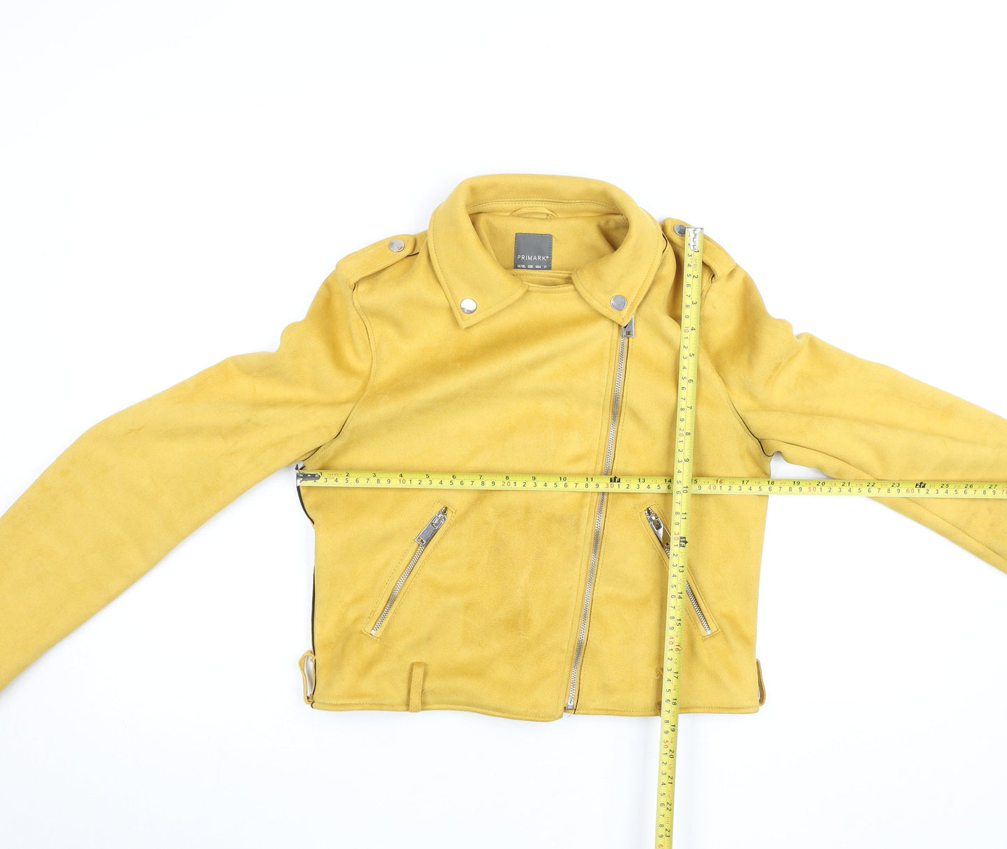 Primark Women's Yellow Faux Suede Biker Jacket Size 12