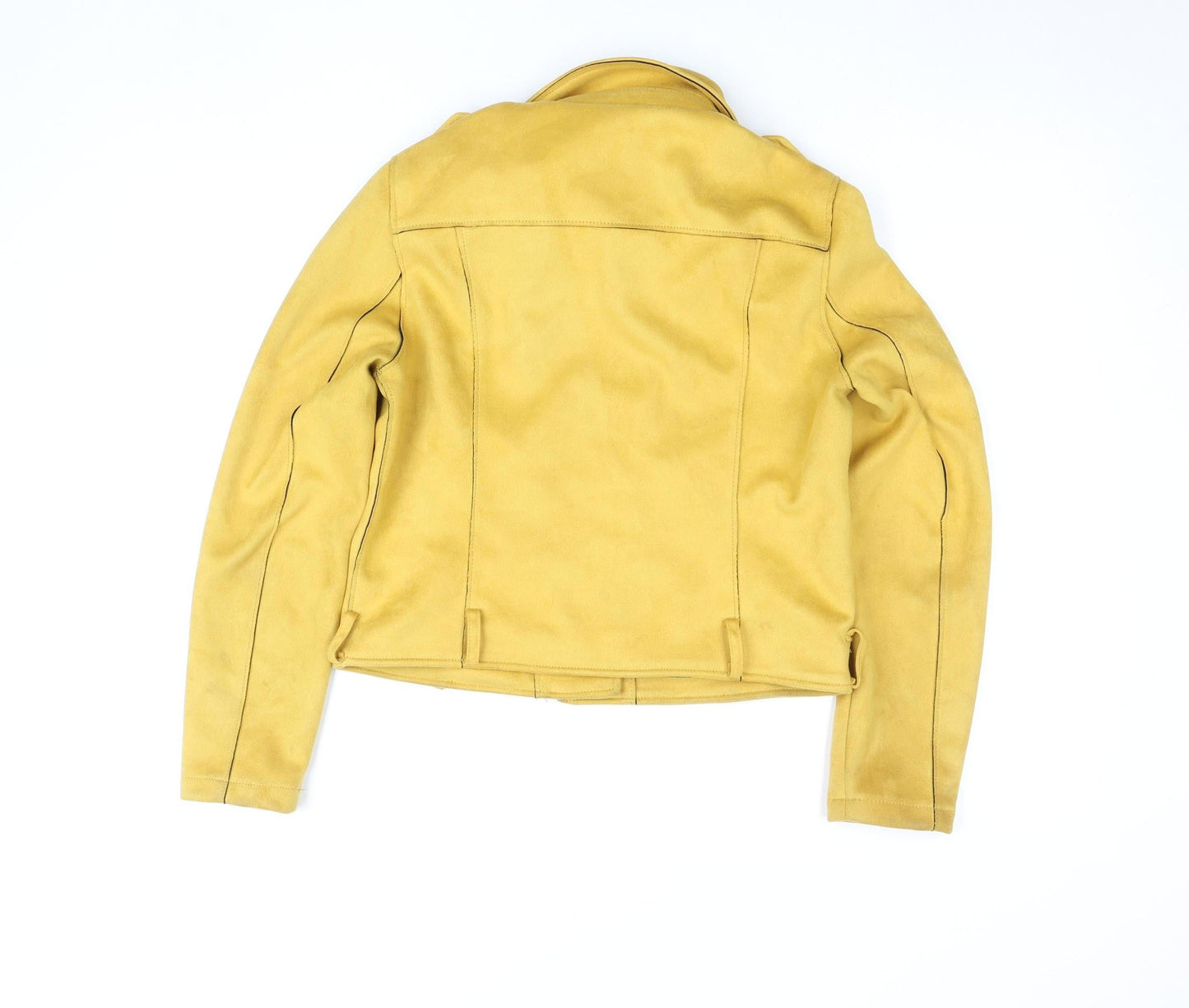 Primark Women's Yellow Faux Suede Biker Jacket Size 12
