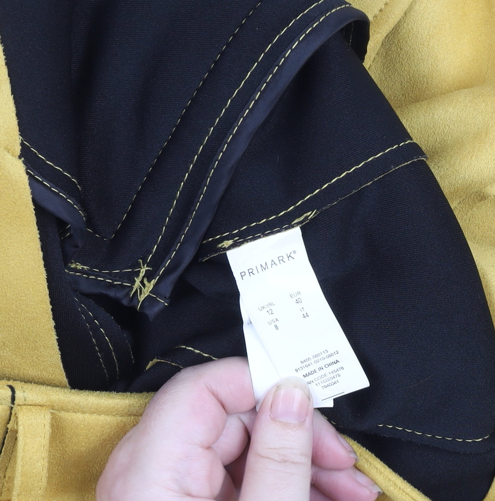 Primark Women's Yellow Faux Suede Biker Jacket Size 12