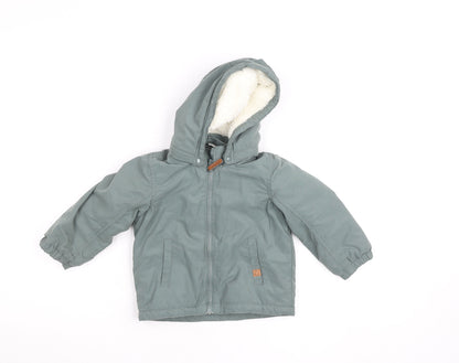 H&M Unisex Baby Green Hooded Parka Coat 18 Months Lined Winter Jacket