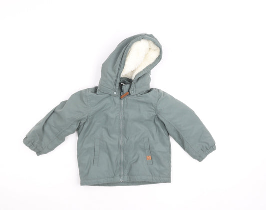 H&M Unisex Baby Green Hooded Parka Coat 18 Months Lined Winter Jacket