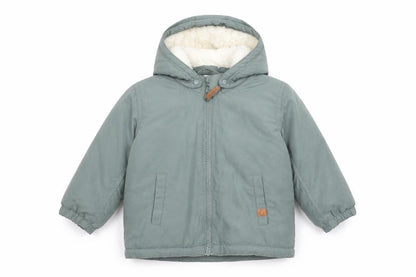 Front view of H&M unisex baby green hooded parka coat 18 months lined winter jacket