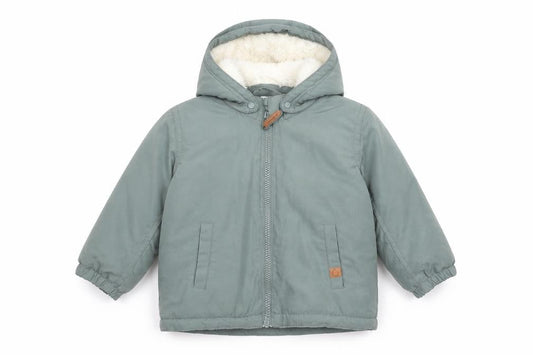 Front view of H&M unisex baby green hooded parka coat 18 months lined winter jacket