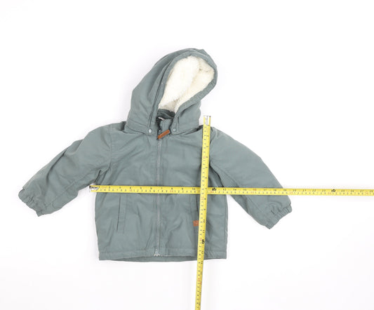 H&M Unisex Baby Green Hooded Parka Coat 18 Months Lined Winter Jacket
