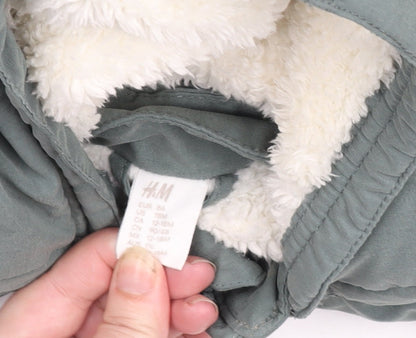 H&M Unisex Baby Green Hooded Parka Coat 18 Months Lined Winter Jacket