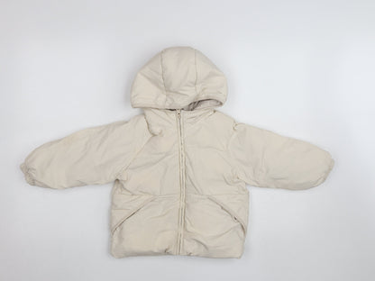Zara Girls Beige Hooded Puffer Jacket 2-3 Years Lightweight Water Repellent