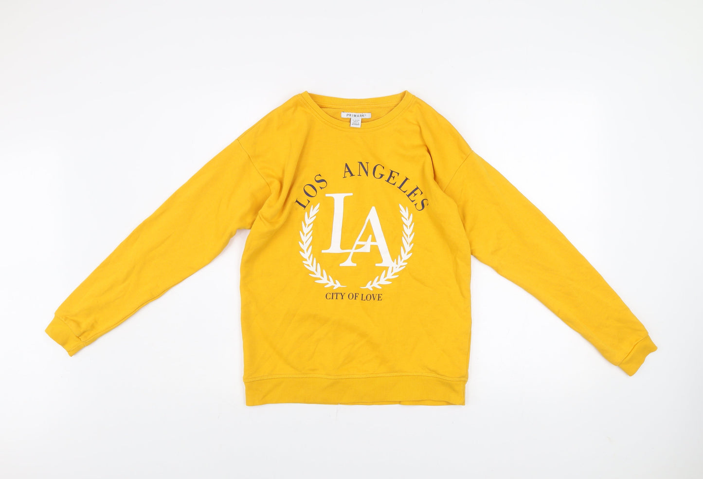Primark Girls Yellow LA Pullover Sweatshirt 13-14 Years Graphic Print