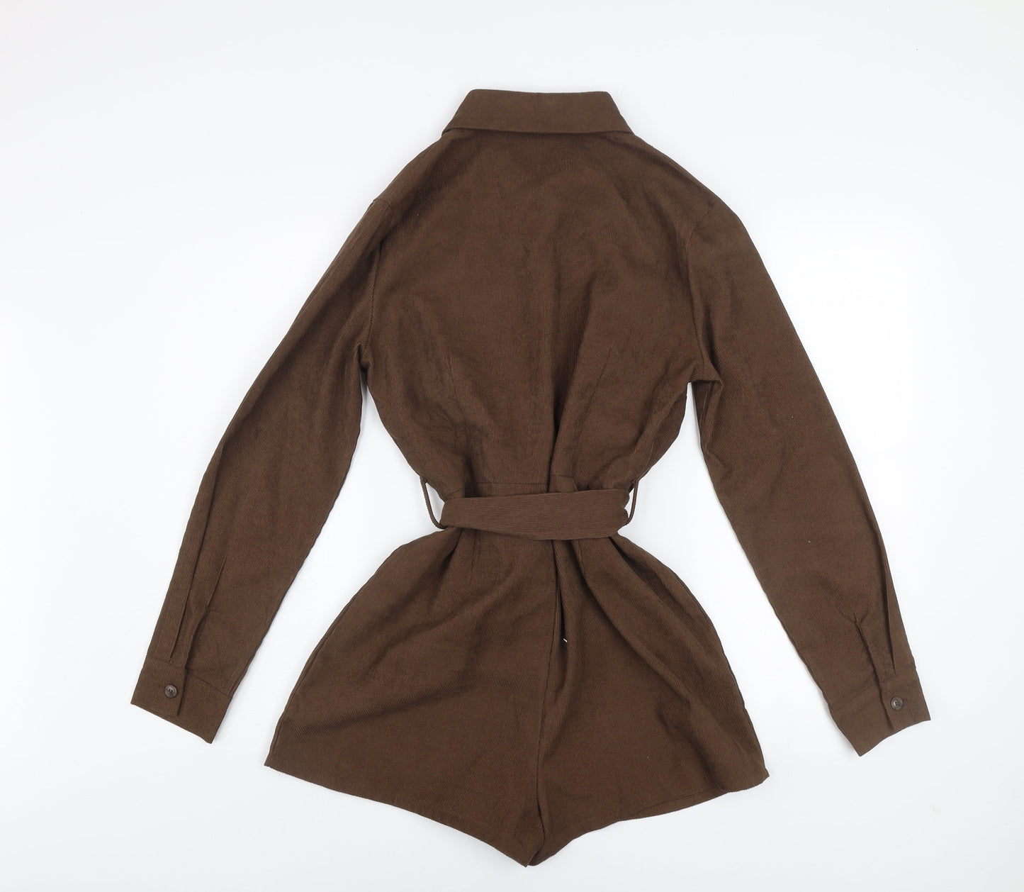 PrettyLittleThing Women Brown Long Sleeve Belted Playsuit Size 10