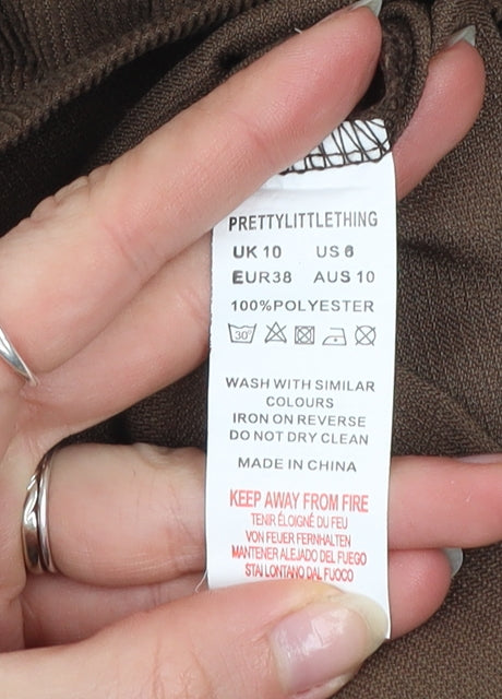 PrettyLittleThing Women Brown Long Sleeve Belted Playsuit Size 10