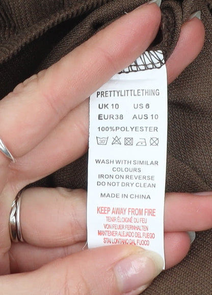 PrettyLittleThing Women Brown Long Sleeve Belted Playsuit Size 10