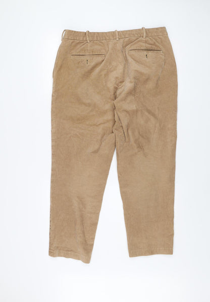 Uniqlo Men's Beige Corduroy Chino Trousers L 33in Regular Fit