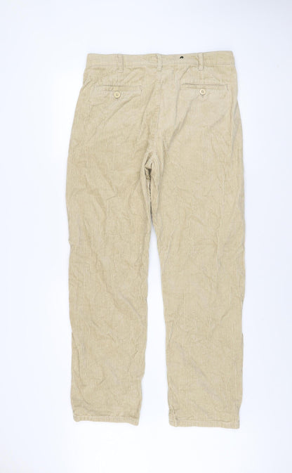 Route One Men's Beige Corduroy Trousers W32 Classic Fit