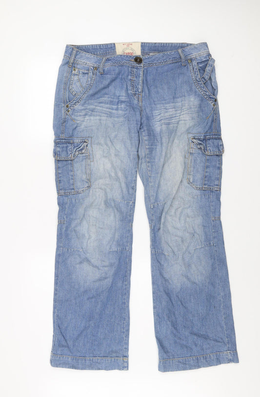 Next Women Blue Cargo Jeans Size 14 Regular Denim Mid Rise