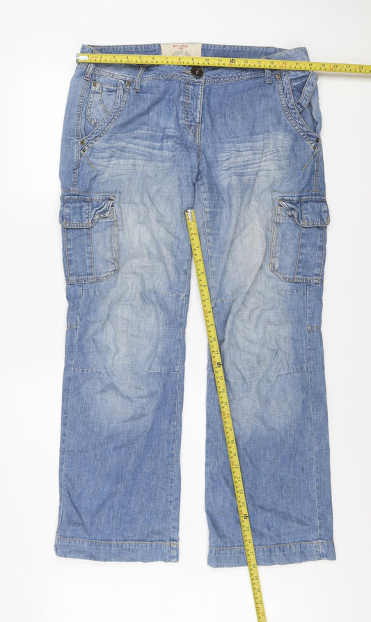 Next Women Blue Cargo Jeans Size 14 Regular Denim Mid Rise