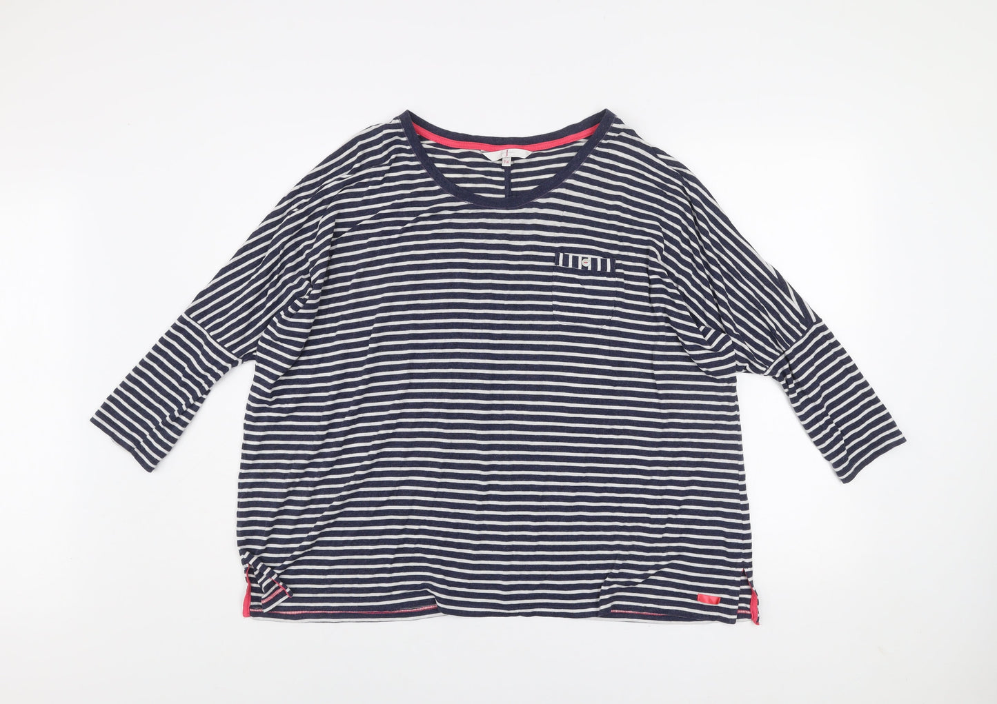 Jasper Conran Women’s Blue Striped 3/4 Sleeve Cotton T-Shirt Size 14