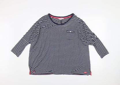 Jasper Conran Women’s Blue Striped 3/4 Sleeve Cotton T-Shirt Size 14