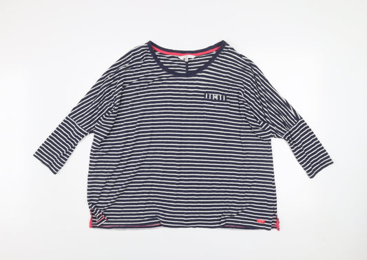 Jasper Conran Women’s Blue Striped 3/4 Sleeve Cotton T-Shirt Size 14