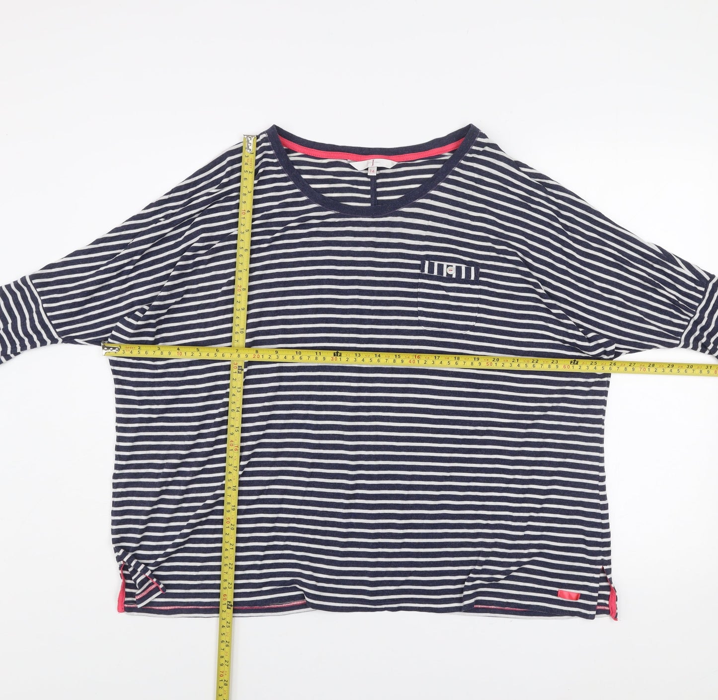 Jasper Conran Women’s Blue Striped 3/4 Sleeve Cotton T-Shirt Size 14