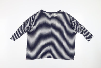 Jasper Conran Women’s Blue Striped 3/4 Sleeve Cotton T-Shirt Size 14