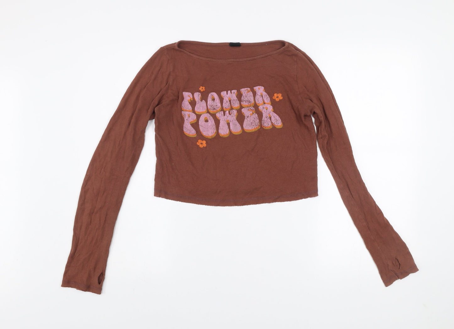 Womens UK Size S Bershka Brown Cropped T-Shirt