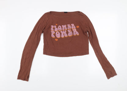 Womens UK Size S Bershka Brown Cropped T-Shirt