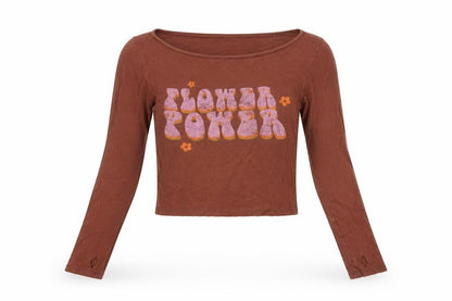 Womens UK Size S Bershka Brown Cropped T-Shirt