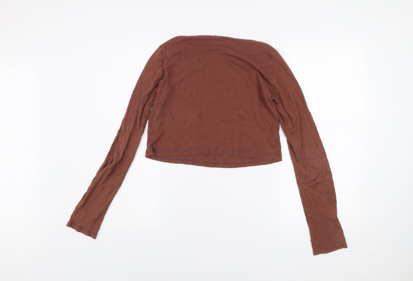 Womens UK Size S Bershka Brown Cropped T-Shirt