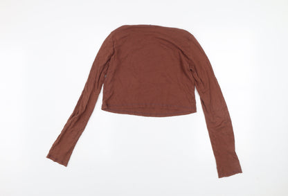 Womens UK Size S Bershka Brown Cropped T-Shirt