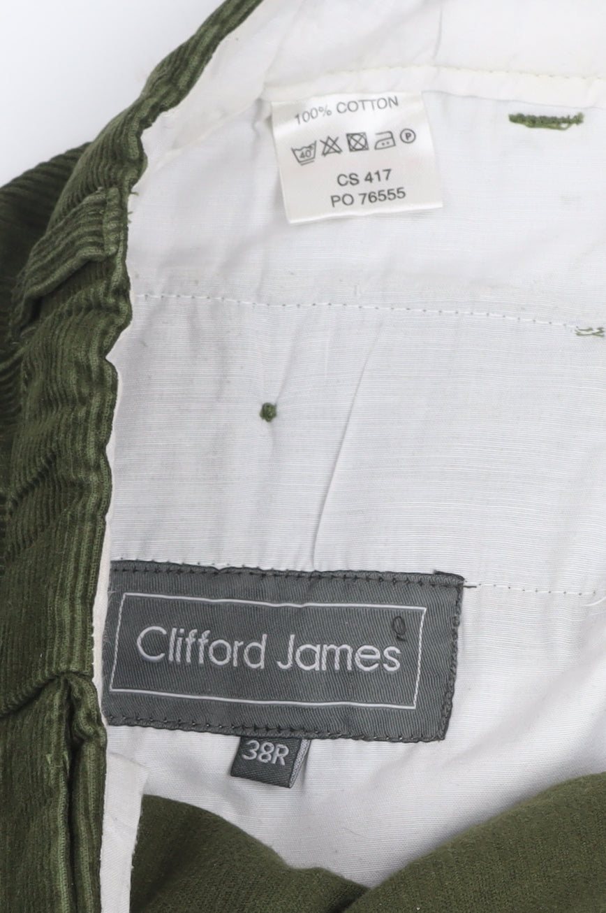 Clifford James Men's Green Corduroy Trousers 38R Classic Fit Cotton
